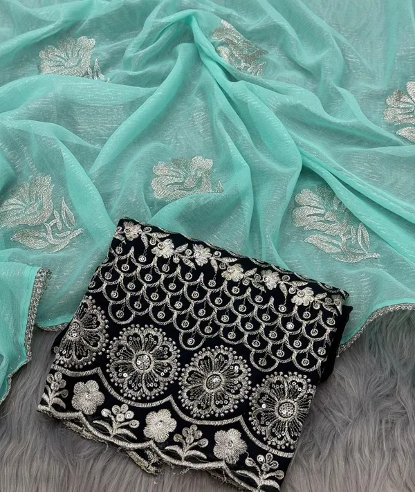 Designer_Chiffon_Saree_with_Contrast_Blouse_Piece