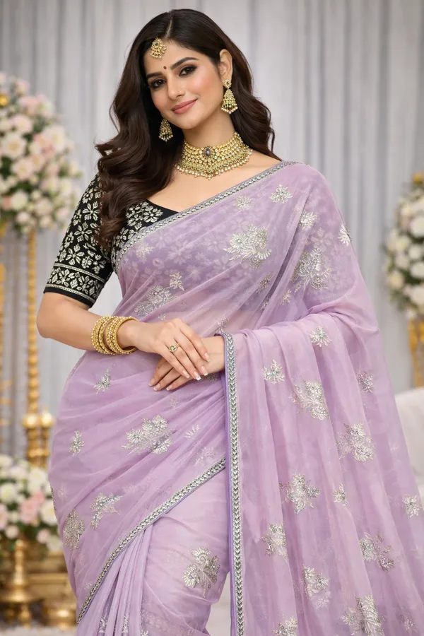 Designer_Chiffon_Saree_with_Contrast_Blouse_Piece