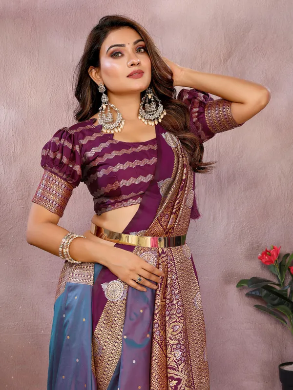 Kalamkari_Silk_Saree_With_Contrast_Blouse_&_Zari_Border
