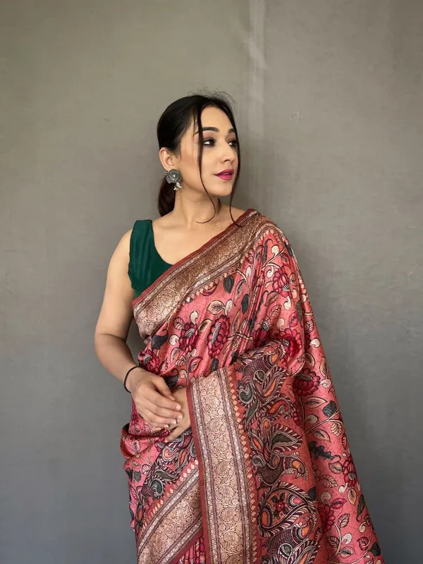 Soft_Silk_Saree_With_New_Conceptual_Kalamkari_Fusion_Print