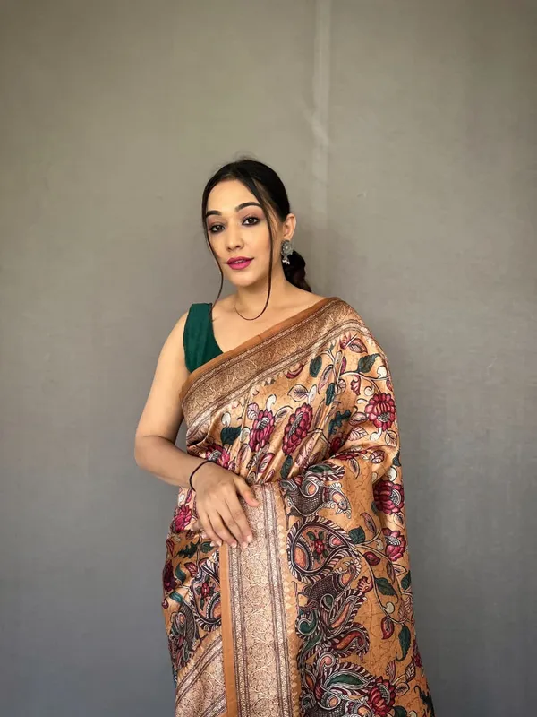 Soft_Silk_Saree_With_New_Conceptual_Kalamkari_Fusion_Print
