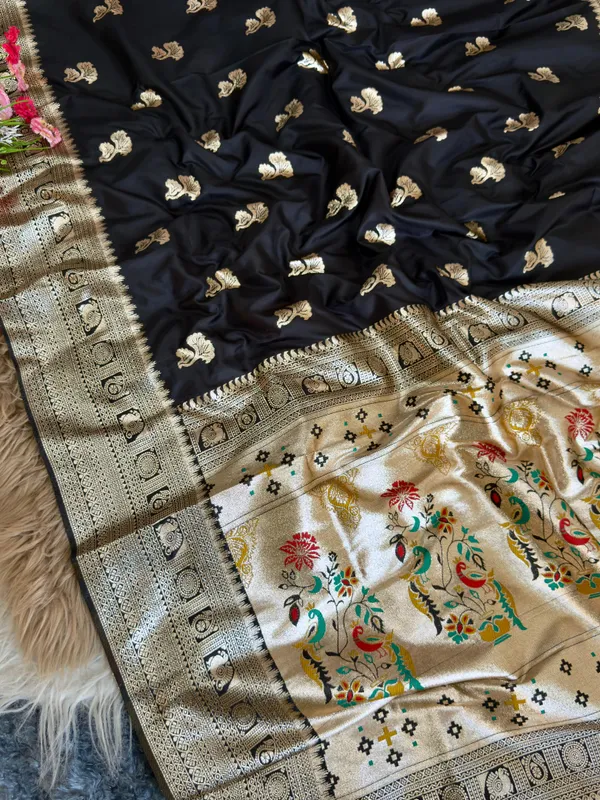 classic_black_Banarasi_paithani_silk_saree_with_rich_zari_weaving