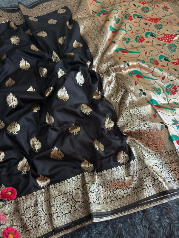 classic_black_Banarasi_paithani_silk_saree_with_rich_zari_weaving