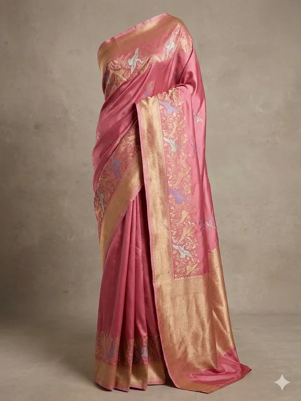 Adhivaraa_Women's_Premium_Satin_Silk_Saree_with_Traditional_Floral_&_Bird_Motif_Weaving