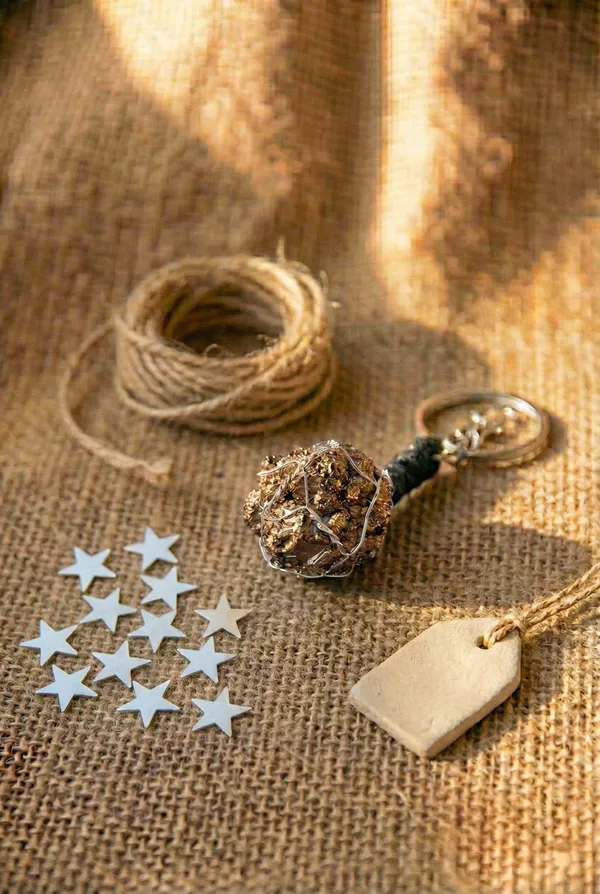 Yellow_Pale_Brass_Pyrite_Keychain_For_Men,Women_And_Kids