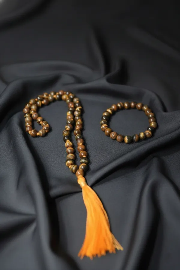 Yellow_&_Black_Tiger_Eye_Mala_54_Beads_With_Bracelet_For_Men,Women_And_Kids
