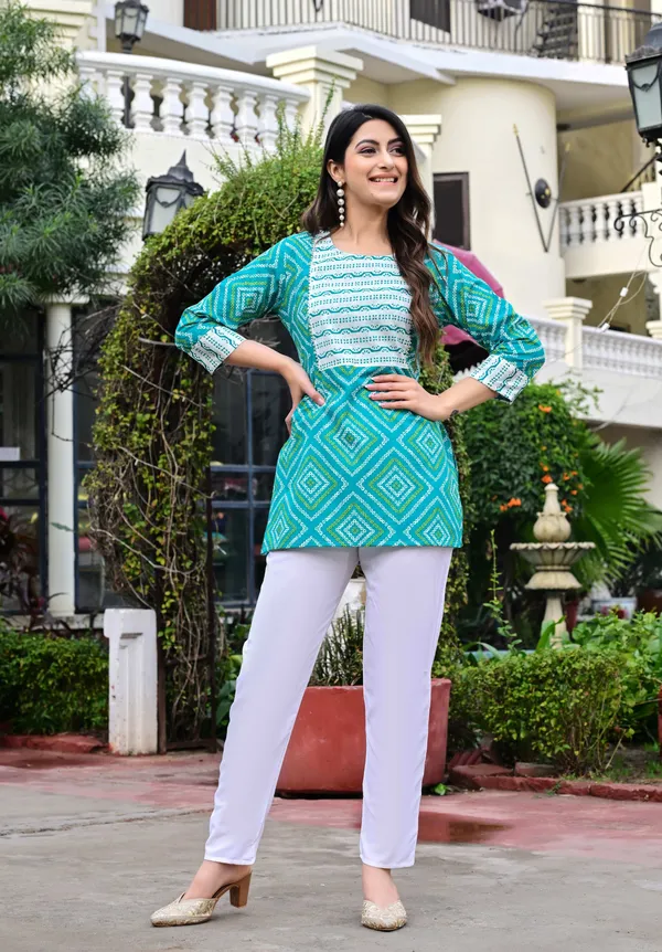 Light_Green_Block_Print_Straight_Kurta_For_Women