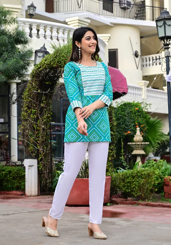 Light_Green_Block_Print_Straight_Kurta_For_Women