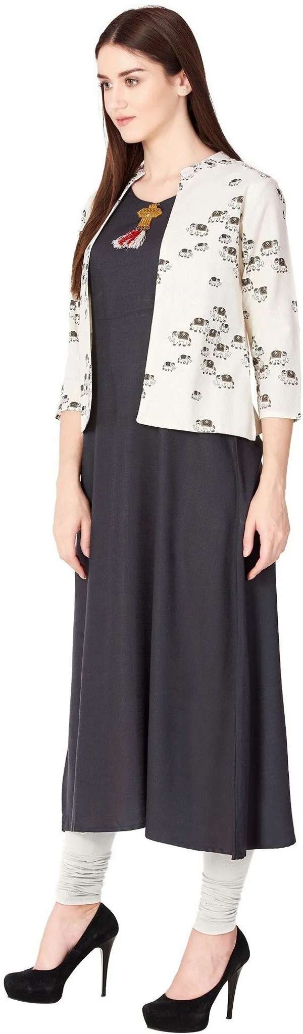 Grey_Printed_Asymmetric_Kurta_With_Shrug_For_Women