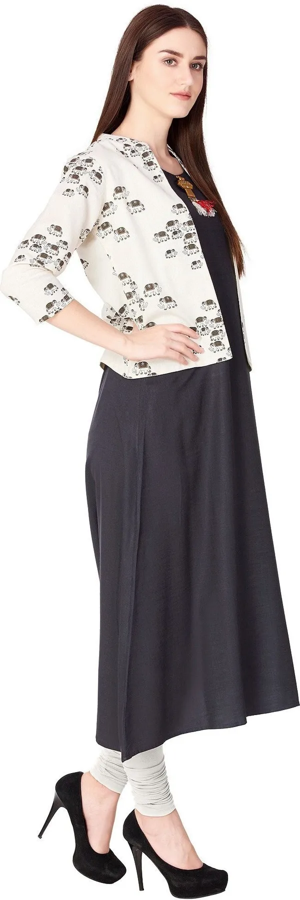 Grey_Printed_Asymmetric_Kurta_With_Shrug_For_Women