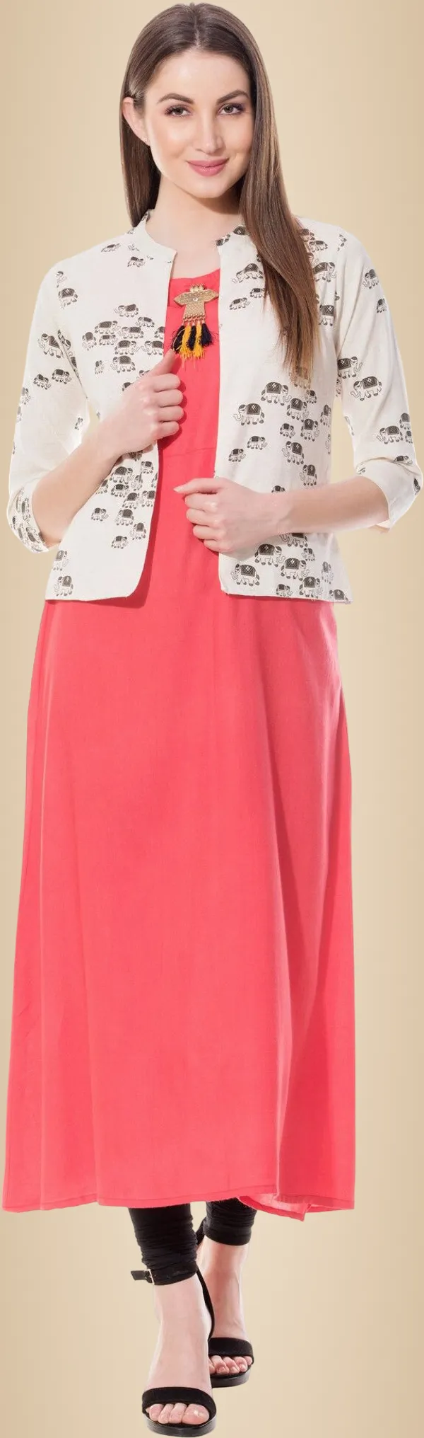 Pink_Printed_Asymmetric_Kurta_With_Shrug_For_Women