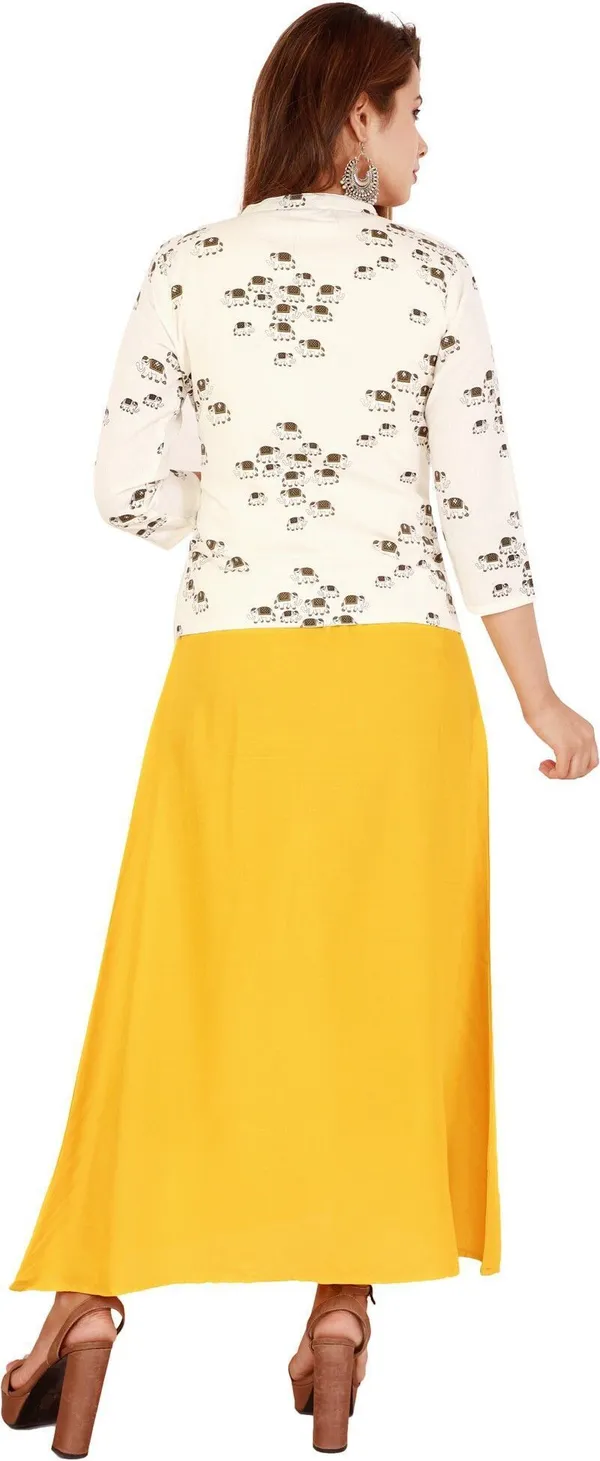 Yellow_Printed_Asymmetric_Kurta_With_Shrug_For_Women