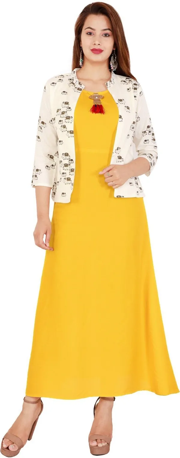 Yellow_Printed_Asymmetric_Kurta_With_Shrug_For_Women