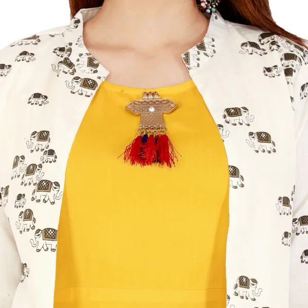 Yellow_Printed_Asymmetric_Kurta_With_Shrug_For_Women