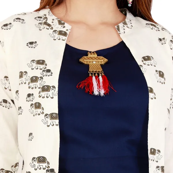 Blue_Printed_Asymmetric_Kurta_With_Shrug_For_Women