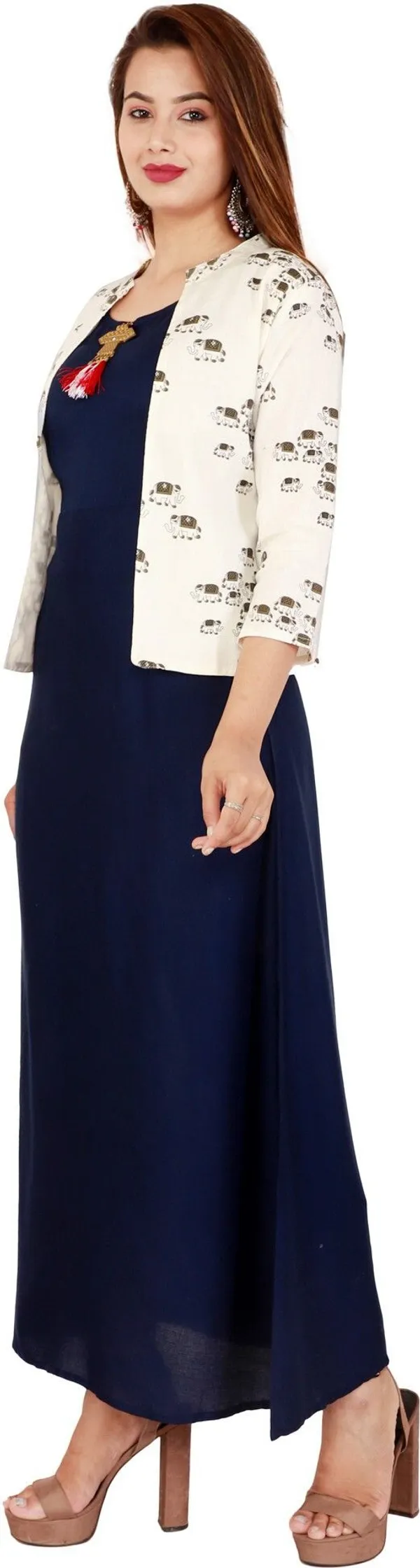 Blue_Printed_Asymmetric_Kurta_With_Shrug_For_Women