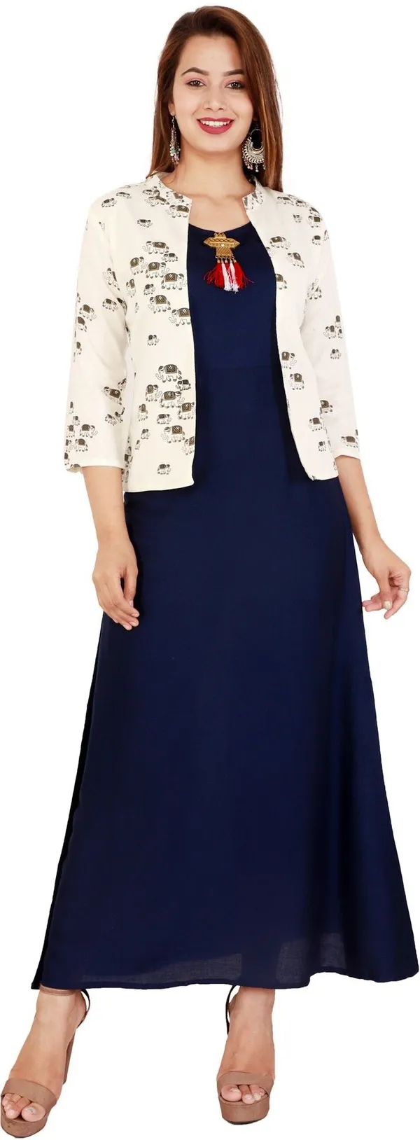 Blue_Printed_Asymmetric_Kurta_With_Shrug_For_Women