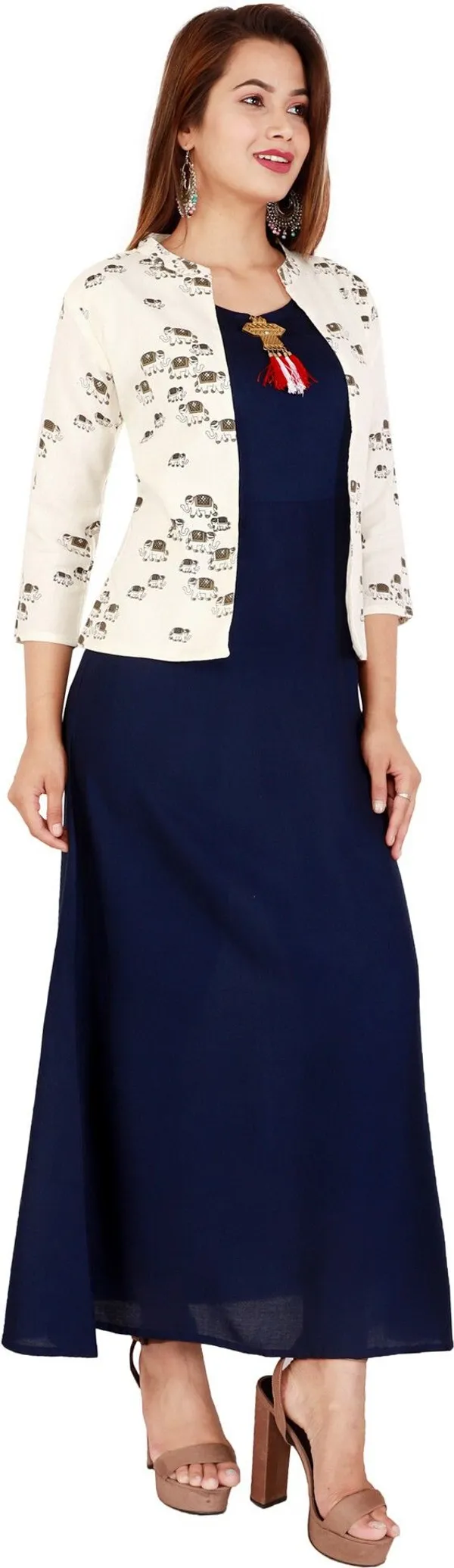 Blue_Printed_Asymmetric_Kurta_With_Shrug_For_Women