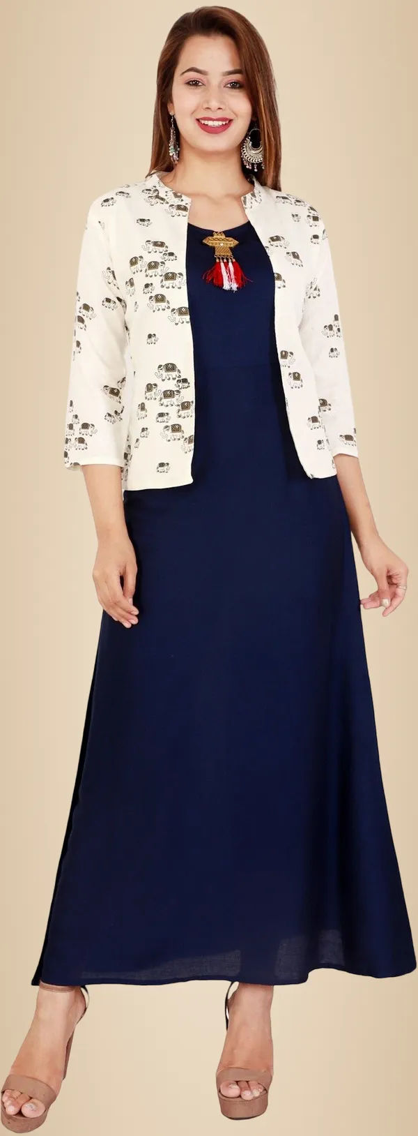 Blue_Printed_Asymmetric_Kurta_With_Shrug_For_Women