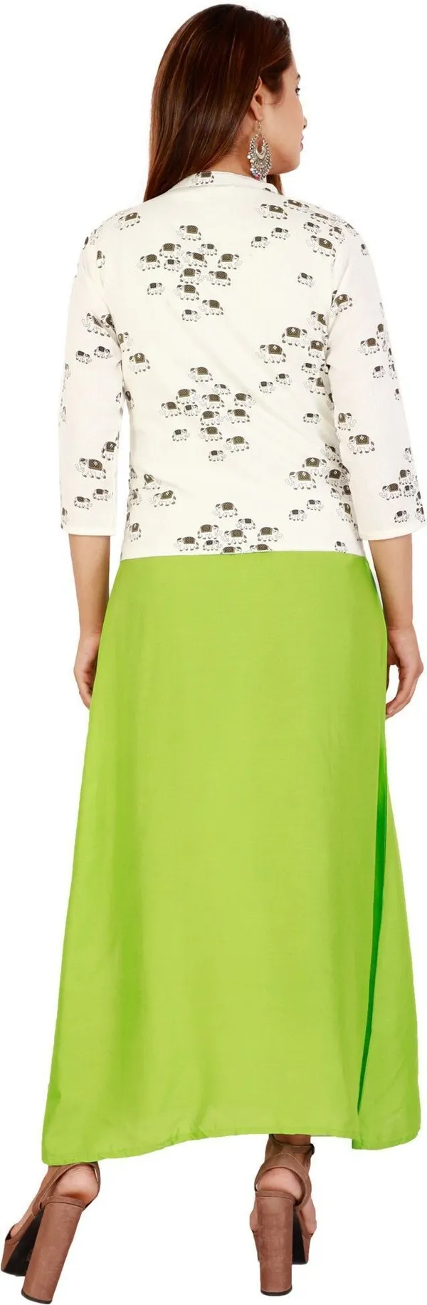 Green_Printed_Asymmetric_Kurta_With_Shrug_For_Women