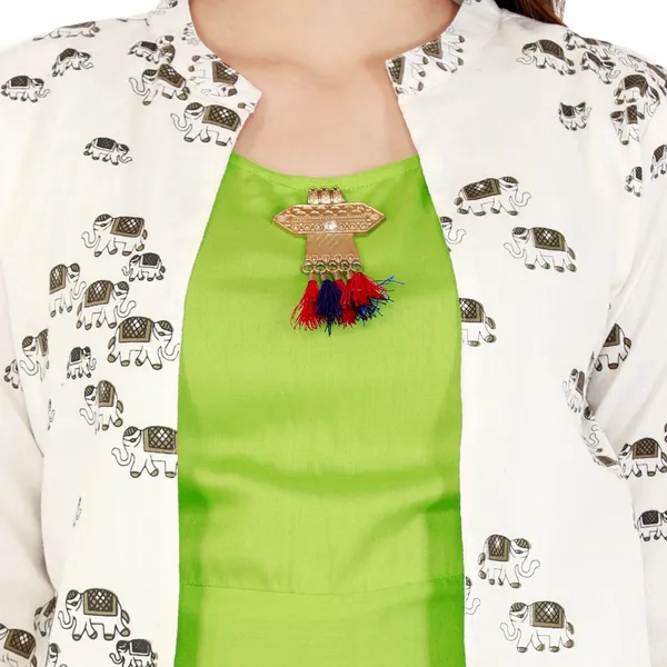 Green_Printed_Asymmetric_Kurta_With_Shrug_For_Women