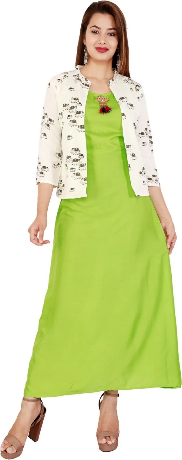 Green_Printed_Asymmetric_Kurta_With_Shrug_For_Women