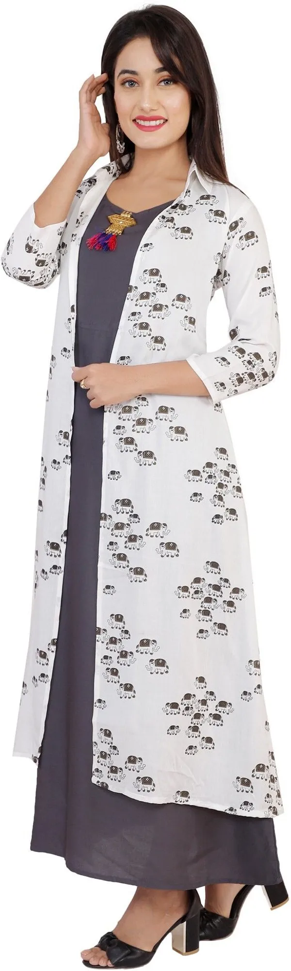 Grey_Printed_Asymmetric_Kurta_With_Shrug_For_Women