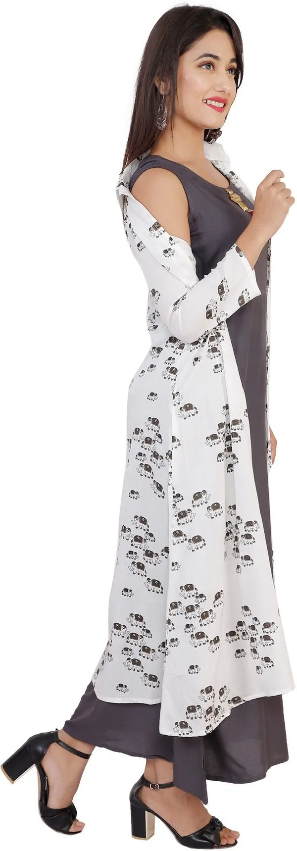 Grey_Printed_Asymmetric_Kurta_With_Shrug_For_Women