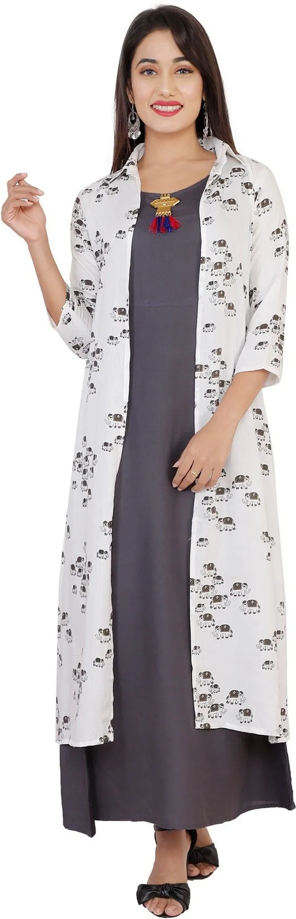 Grey_Printed_Asymmetric_Kurta_With_Shrug_For_Women