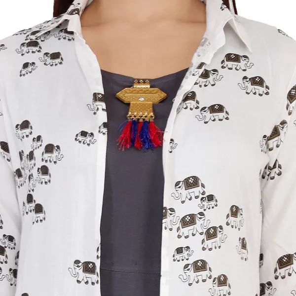 Grey_Printed_Asymmetric_Kurta_With_Shrug_For_Women