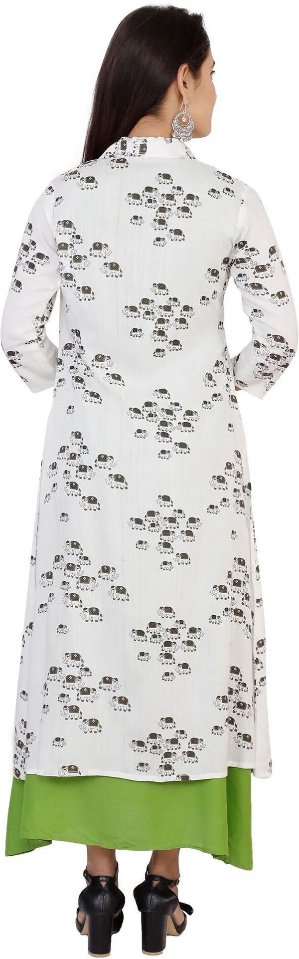 Green_Printed_Asymmetric_Kurta_With_Shrug_For_Women