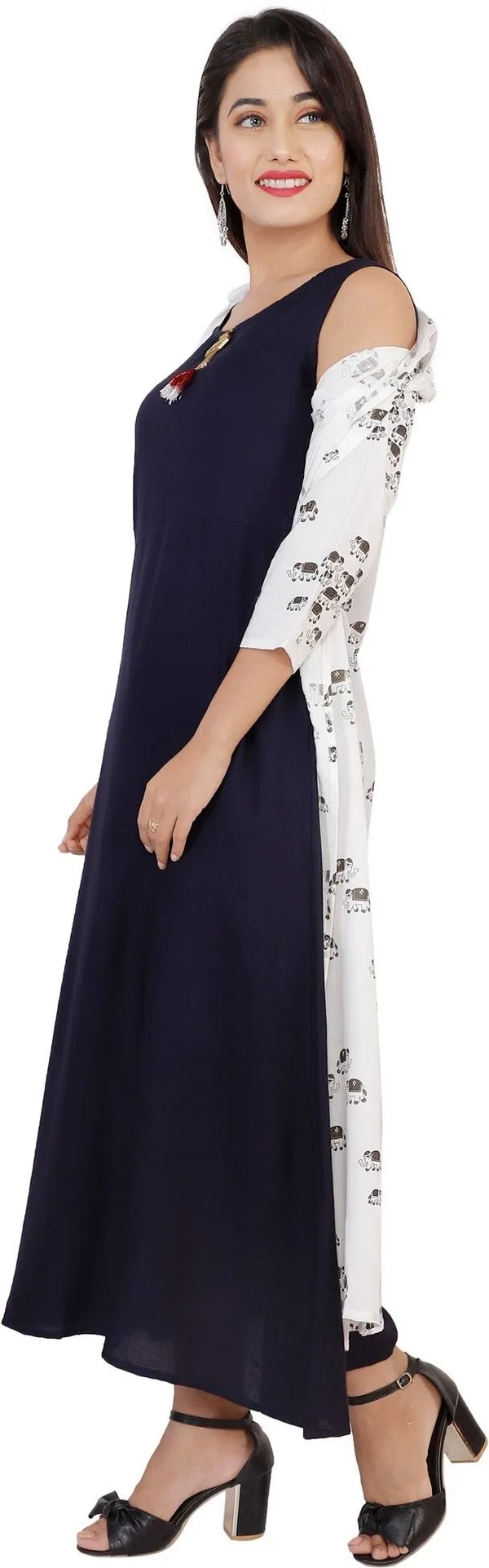 Blue_Printed_Asymmetric_Kurta_With_Shrug_For_Women