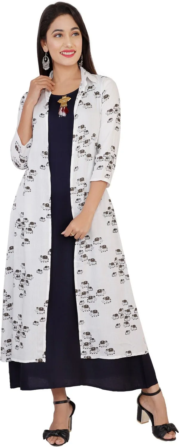 Blue_Printed_Asymmetric_Kurta_With_Shrug_For_Women