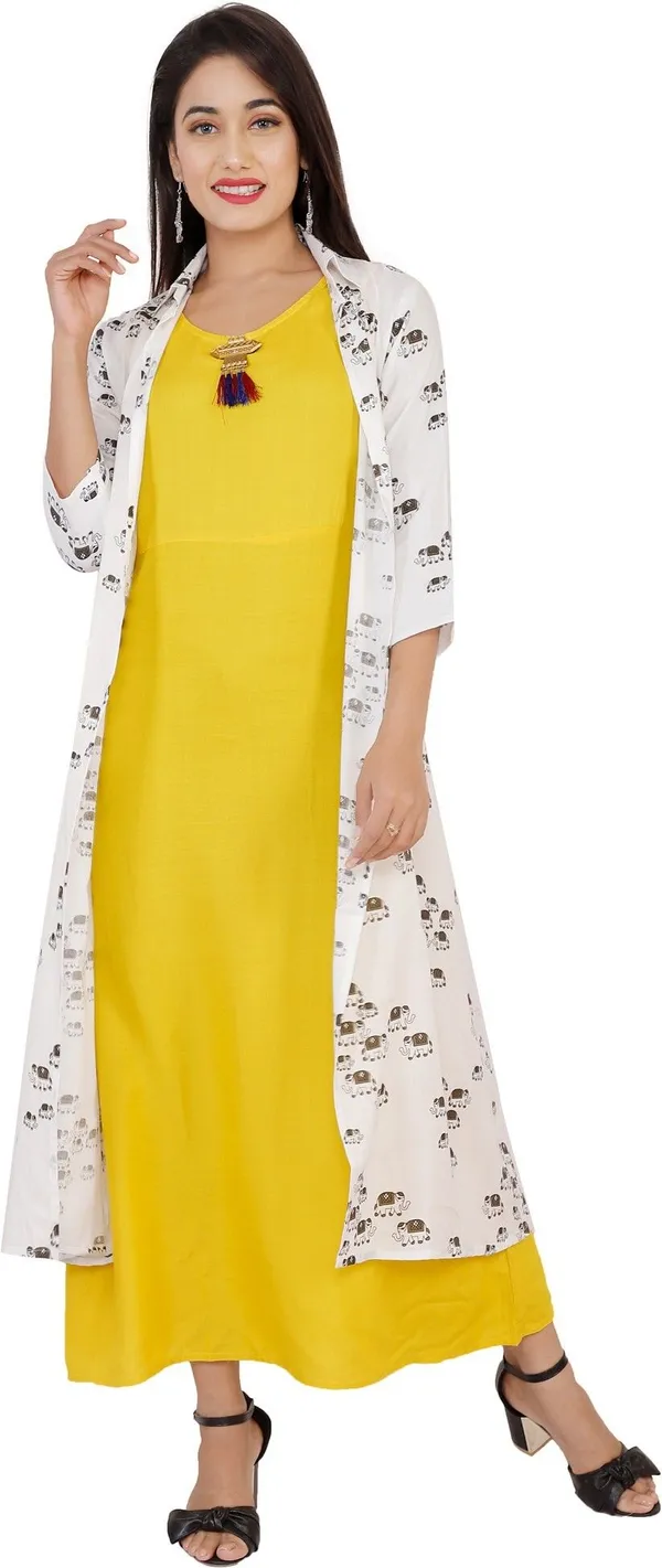 Yellow_Printed_Asymmetric_Kurta_With_Shrug_For_Women
