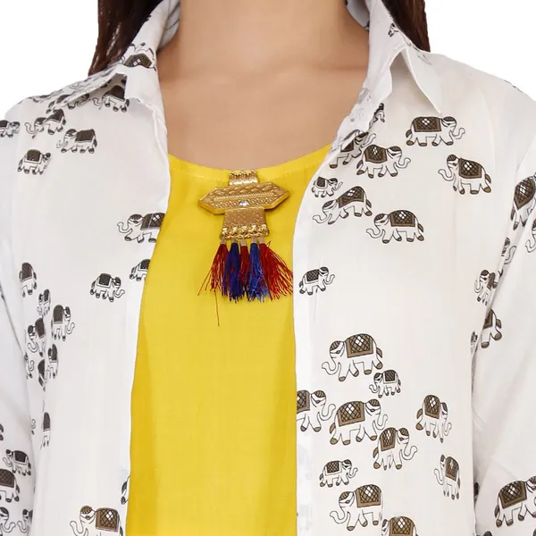 Yellow_Printed_Asymmetric_Kurta_With_Shrug_For_Women