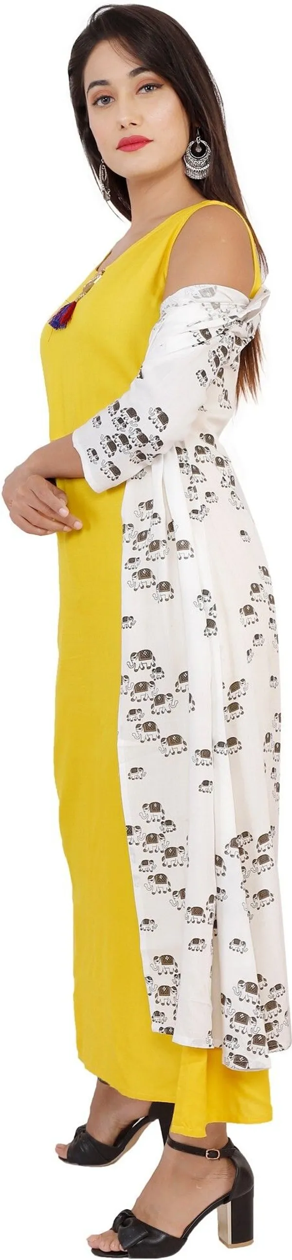 Yellow_Printed_Asymmetric_Kurta_With_Shrug_For_Women