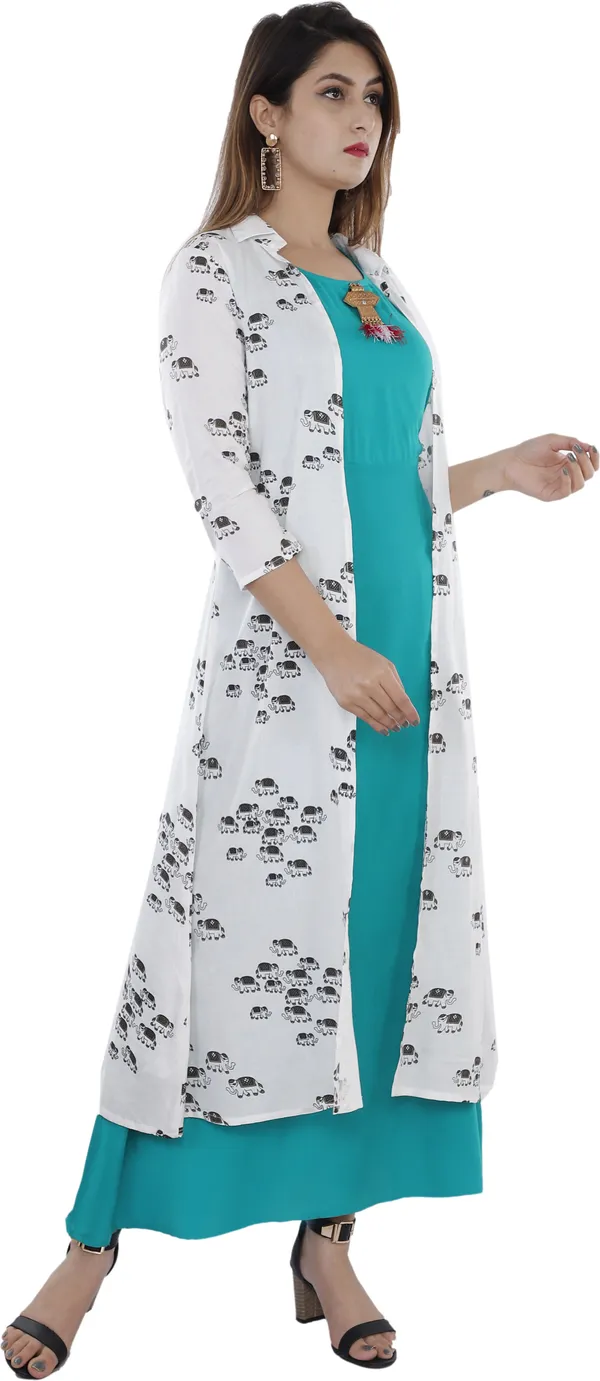 Light_Blue_Printed_A-Line_Kurta_With_Shrug_For_Women