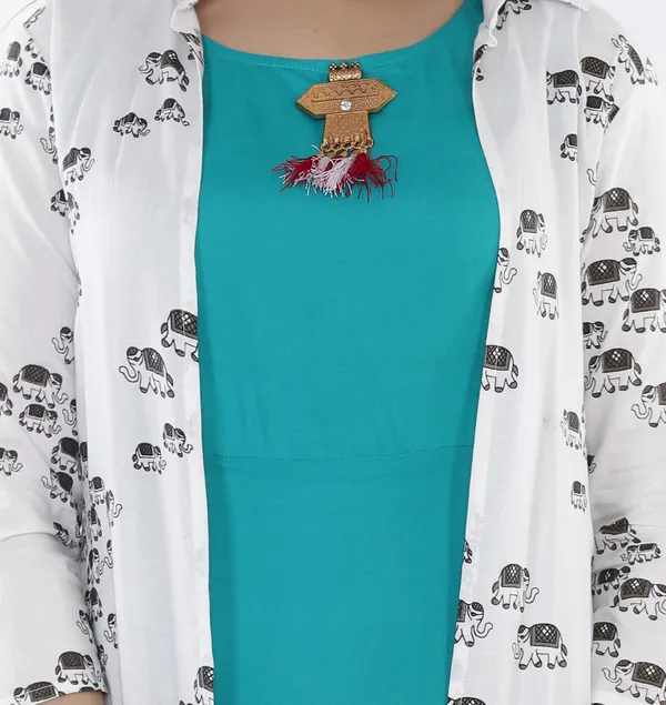 Light_Blue_Printed_A-Line_Kurta_With_Shrug_For_Women