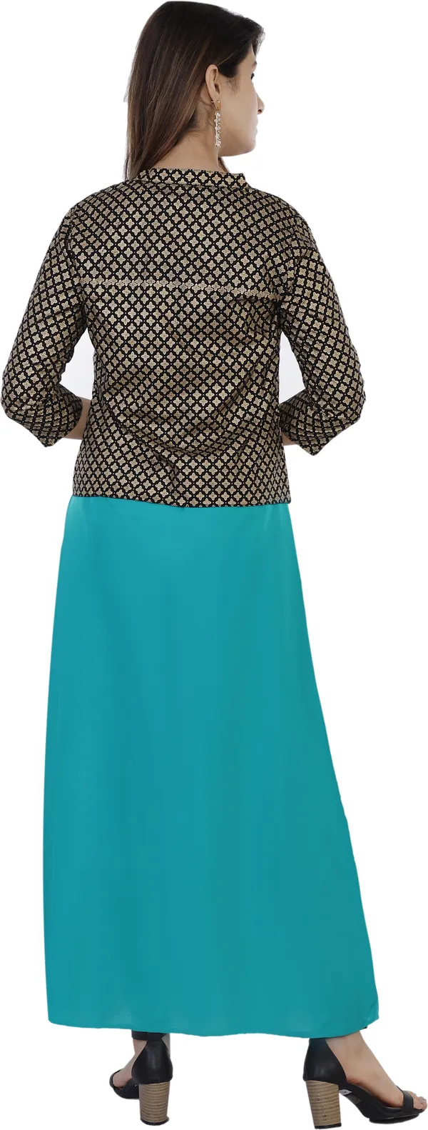 Blue_Printed_Asymmetric_Kurta_With_Shrug_For_Women