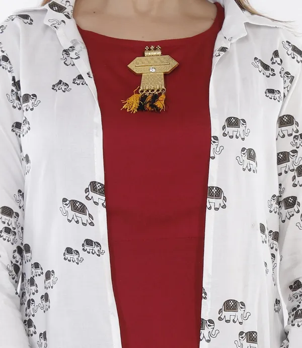 Maroon_Printed_A-Line_Kurta_With_Shrug_For_Women