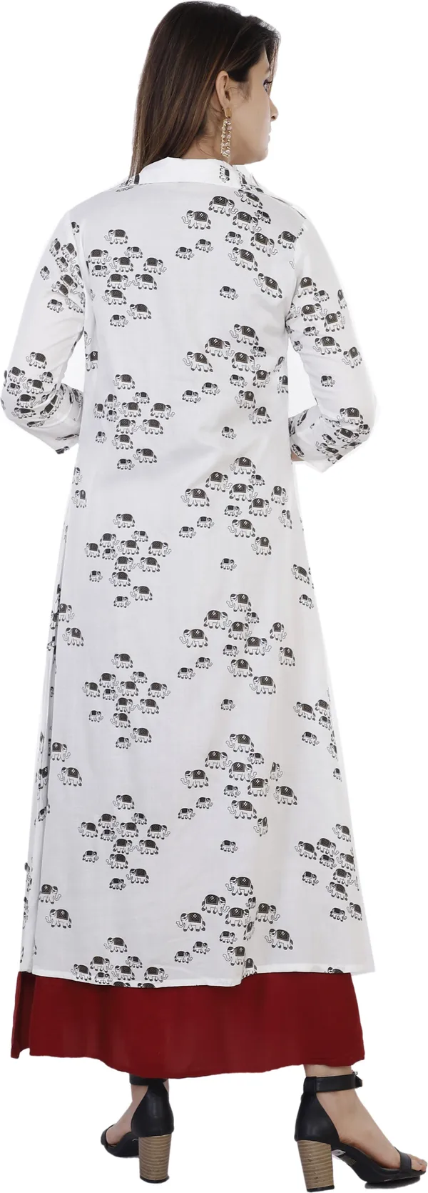 Maroon_Printed_A-Line_Kurta_With_Shrug_For_Women