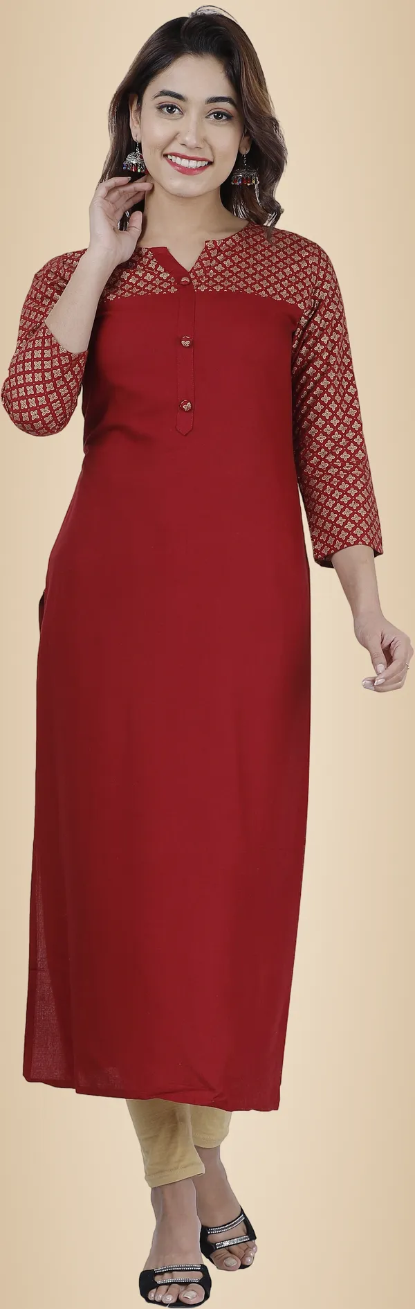 Maroon_Printed_Straight_Kurta_For_Women
