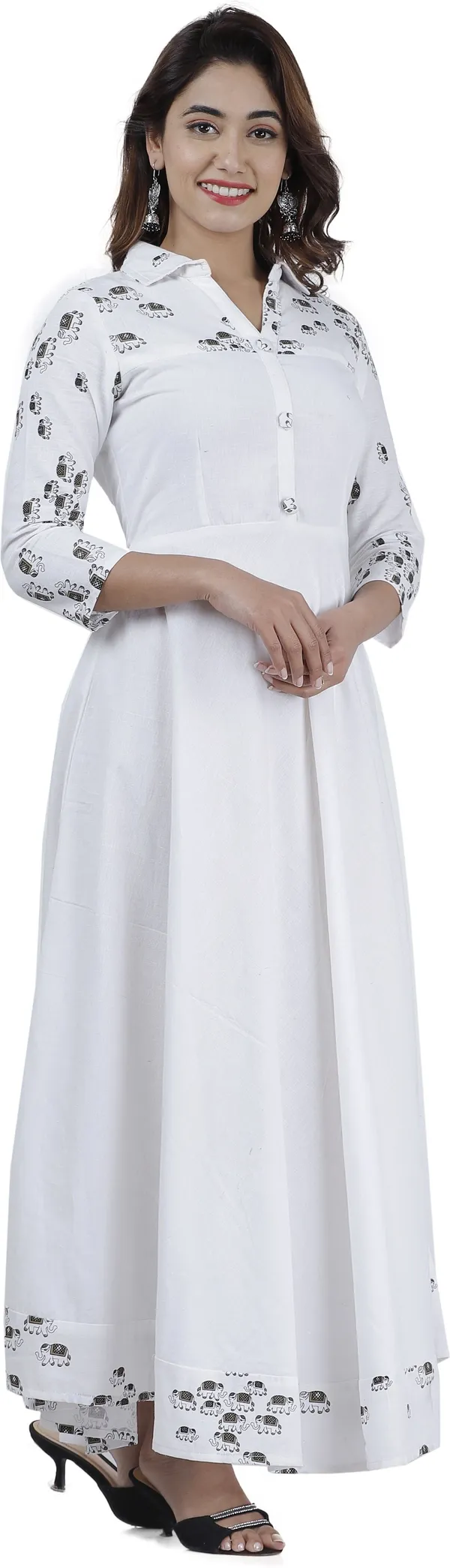 White_Printed_Flared_Kurta_For_Women