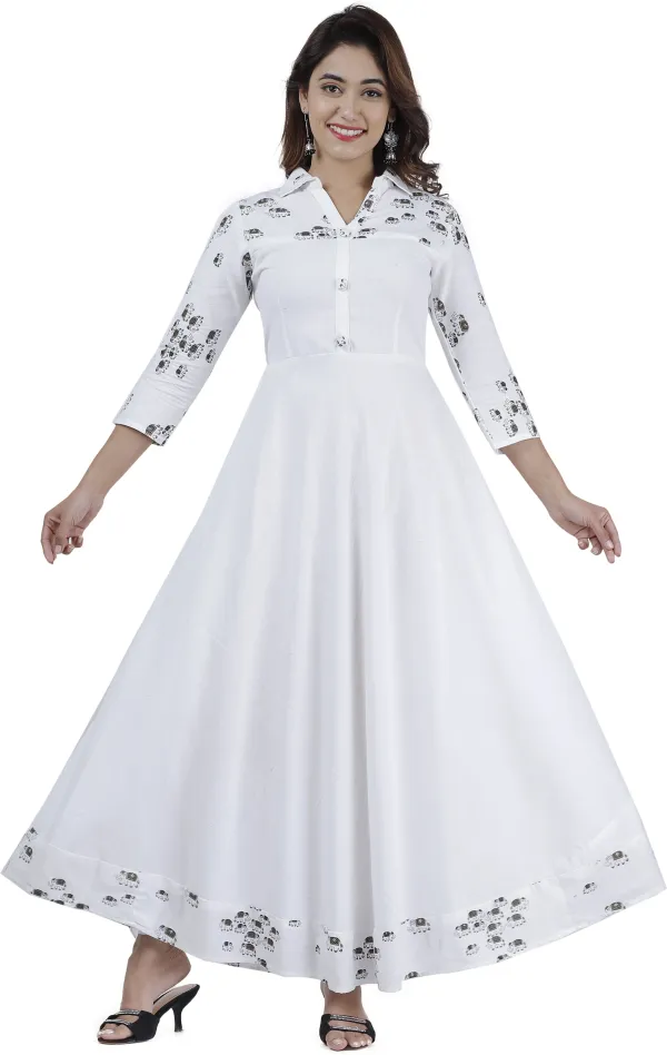 White_Printed_Flared_Kurta_For_Women