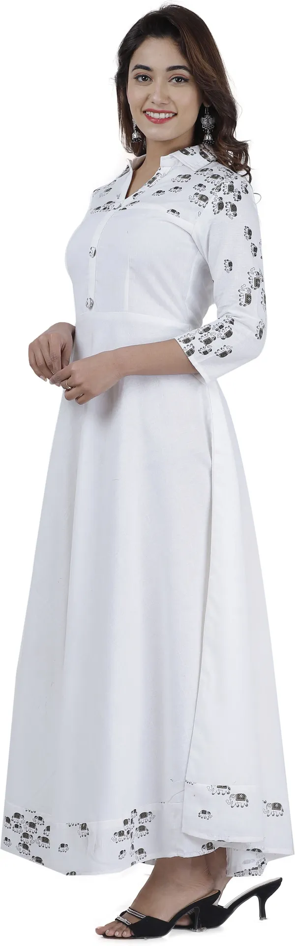 White_Printed_Flared_Kurta_For_Women