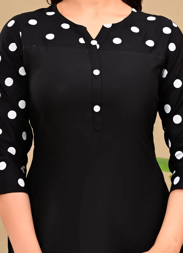 Black_Polka_Print,_Solid_Straight_Kurta_For_Women