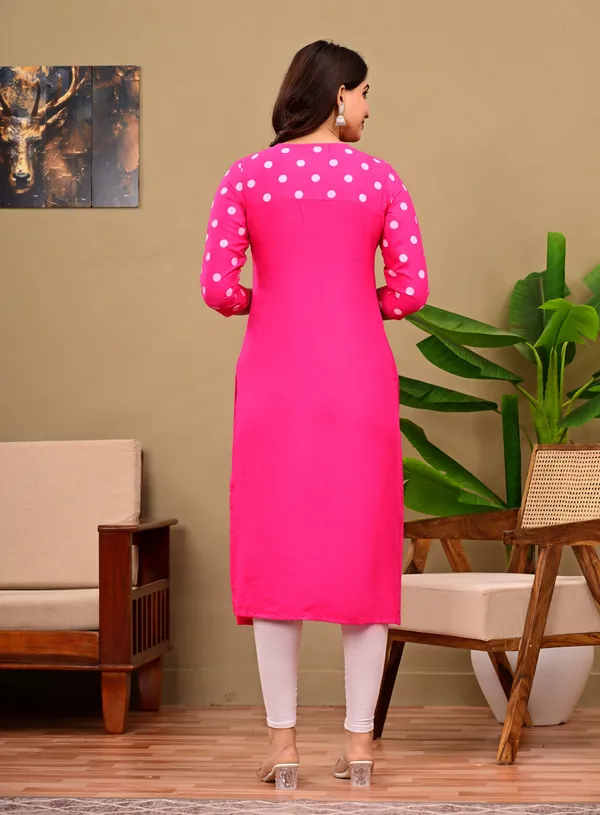 Pink_Polka_Print,_Solid_Straight_Kurta_For_Women