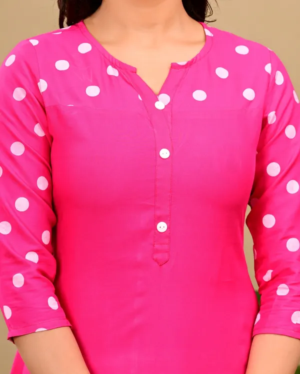 Pink_Polka_Print,_Solid_Straight_Kurta_For_Women