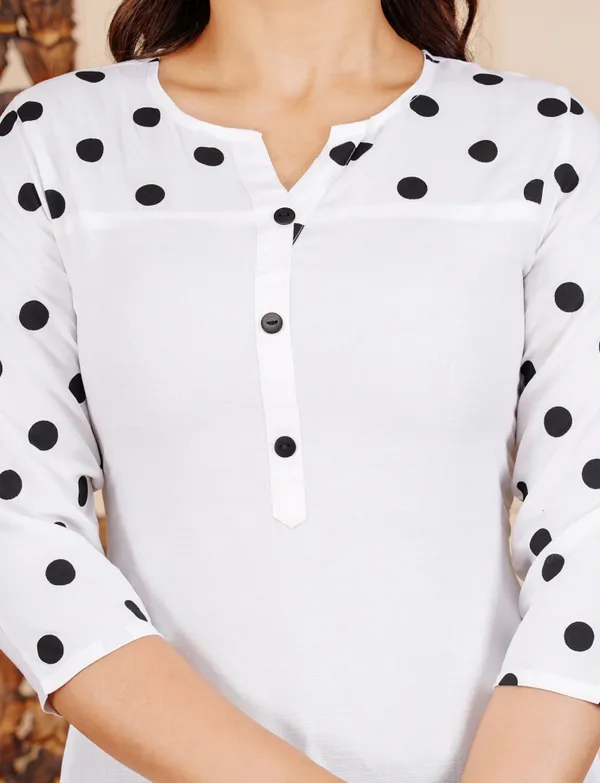 White_Polka_Print,_Solid_Straight_Kurta_For_Women