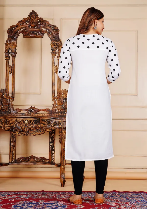 White_Polka_Print,_Solid_Straight_Kurta_For_Women